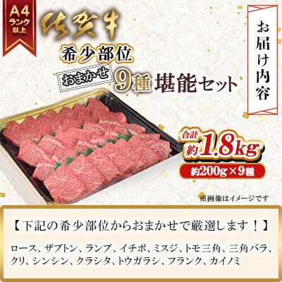 A4 A5 佐賀牛希少部位おまかせ9種堪能セット(9種×200g)合計1.8kg(吉野ヶ里町)