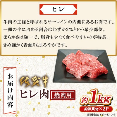 佐賀牛ヒレ肉 焼肉用 1kg(500g×2)(吉野ヶ里町)