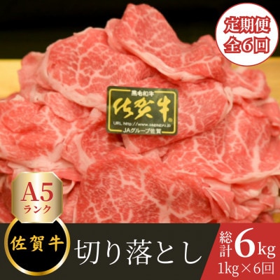 【毎月定期便】【ワンランク上の切り落とし】 佐賀牛A5切り落とし 約1kg(200g×5)全6回