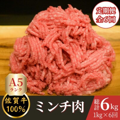 【毎月定期便】【A5ランク佐賀牛100%!】佐賀牛ミンチ 1kg(500g×2)全6回