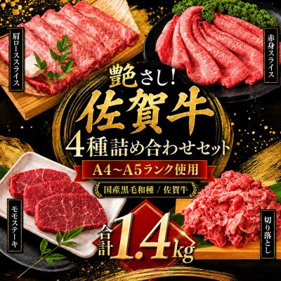 艶さし!【A4～A5】佐賀牛 4種 詰め合わせ セット 1.4kg(吉野ヶ里町)