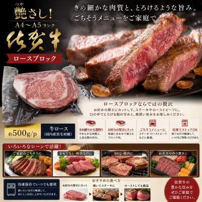 艶さし!【A4～A5】佐賀牛ロースブロック　約2kg(500g×4p)(吉野ヶ里町)