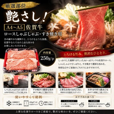 【毎月定期便】【厳選部位】艶さし!佐賀牛ロースしゃぶしゃぶすき焼き用　250g(吉野ヶ里町)全3回