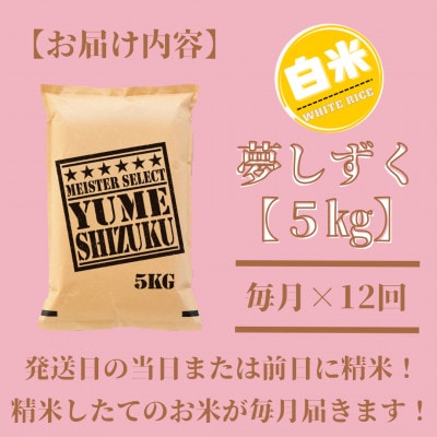 【毎月定期便】『夢しずく白米 5kg』五つ星お米マイスター厳選!(吉野ヶ里町)全12回