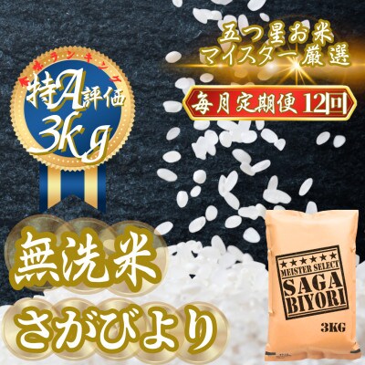 【毎月定期便】【無洗米】さがびより3kg(吉野ヶ里町)全12回