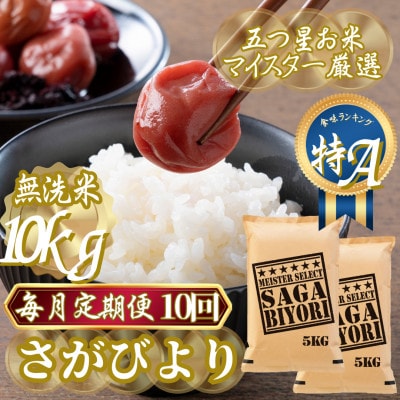 【毎月定期便】【無洗米】さがびより10kg(5kg×2袋)(吉野ヶ里町)全10回