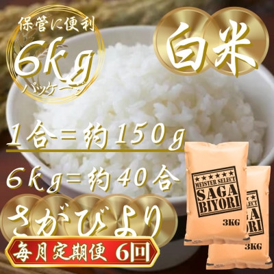 【毎月定期便】『さがびより』白米6kg(3kg×2袋)(吉野ヶ里町)全6回