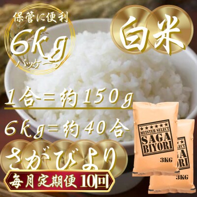 【毎月定期便】『さがびより』白米6kg(3kg×2袋)(吉野ヶ里町)全10回