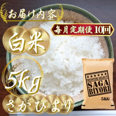 【毎月定期便】『さがびより白米5kg』五つ星お米マイスター厳選!(吉野ヶ里町)全10回