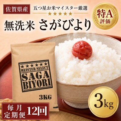 【毎月定期便】【無洗米】さがびより3kg(吉野ヶ里町)全12回