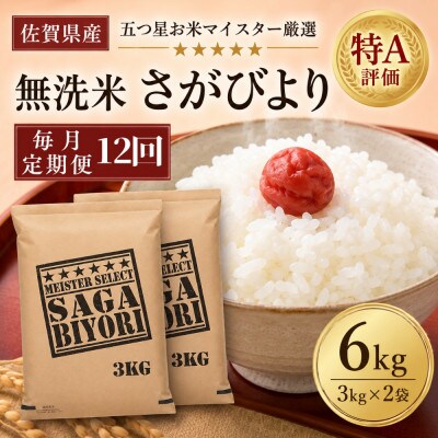 【毎月定期便】【無洗米】さがびより6kg(3kg×2袋)(吉野ヶ里町)全12回