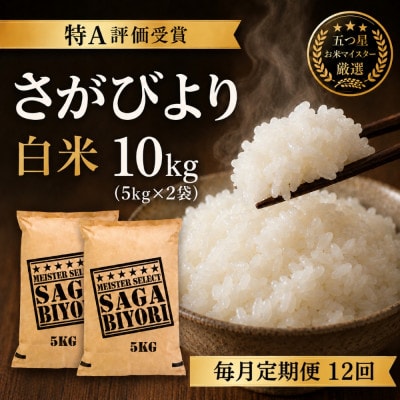 【毎月定期便】『さがびより白米10kg』(5kg×2)五つ星お米マイスター厳選(吉野ヶ里町)全12回