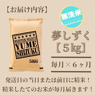 2023年7月発送開始『定期便』【無洗米】夢しずく5kg【五つ星お米マイスター厳選!】全6回