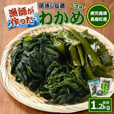 菊栄丸の手作り湯通し塩蔵わかめセット 計1.2kg 【菊栄丸水産】 kiku-2341