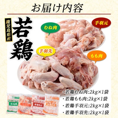 鹿児島県産 若どり ムネ モモ 手羽先 4種 計8kg 【まつぼっくり】_matu-1454_R7