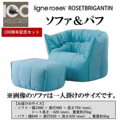 【数量・期間限定】リーン・ロゼ ブリガンタン 3人掛けソファ&パフ 100周年記念セット(北広島町)