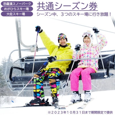 【期間限定】芸北高原大佐スキー場・恐羅漢スノーパーク・めがひらスキー場　共通シーズン券　大人全日1枚