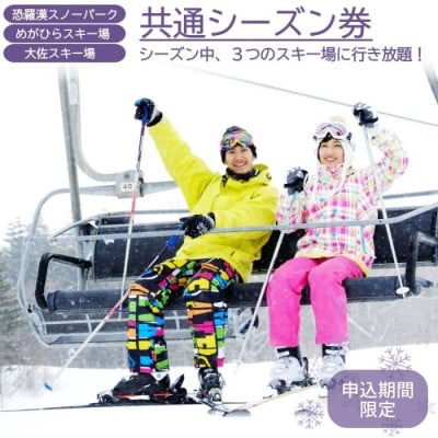 【期間限定】芸北高原大佐スキー場・恐羅漢スノーパーク・めがひらスキー場　共通シーズン券　大人全日1枚