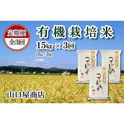 【毎月定期便】【精選☆川西地区育ち】　“有機栽培米”　魚沼産コシヒカリ　5kg×3袋全3回