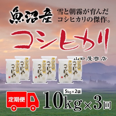 【毎月定期便】【厳選☆川西地区育ち】　魚沼産コシヒカリ　5kg×2袋全3回