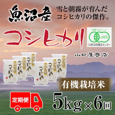 【毎月定期便】【厳選☆川西地区育ち】　“有機栽培米”　魚沼産コシヒカリ　5kg　全6回
