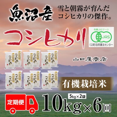 【毎月定期便】【厳選☆川西地区育ち】　“有機栽培米”　魚沼産コシヒカリ　5kg×2袋　全6回