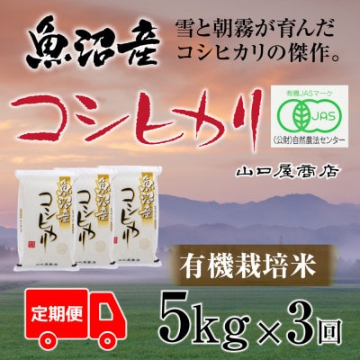 【毎月定期便】【厳選☆川西地区育ち】　“有機栽培米”　魚沼産コシヒカリ　5kg　全3回