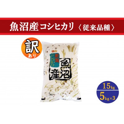 【数量限定】【訳あり】従来品種　魚沼産コシヒカリ　精米　5kg×3　令和5年産