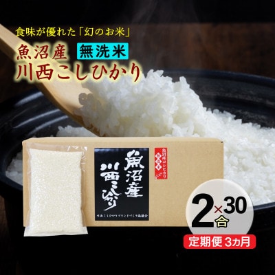 【毎月定期便】【無洗米】新潟県魚沼産 川西コシヒカリ 2合(300g)×30袋入(計9kg)全3回