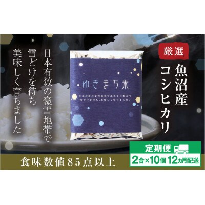 【毎月定期便】ゆきまち米2合(300g)×10個[厳選された新潟県魚沼産コシヒカリ]全12回