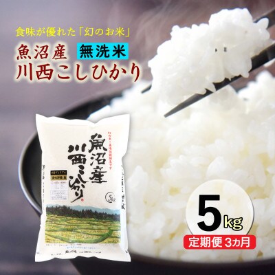 【毎月定期便】【無洗米】新潟県魚沼産　川西こしひかり　5kg全3回