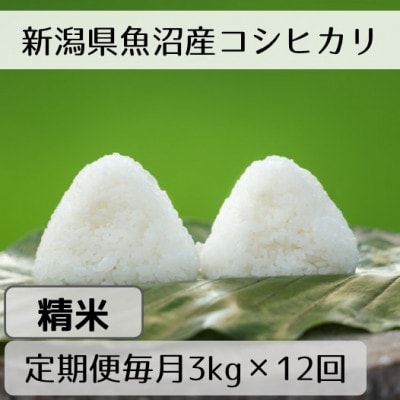 【毎月定期便】新潟県魚沼産コシヒカリ「山清水米」精米3kg全12回