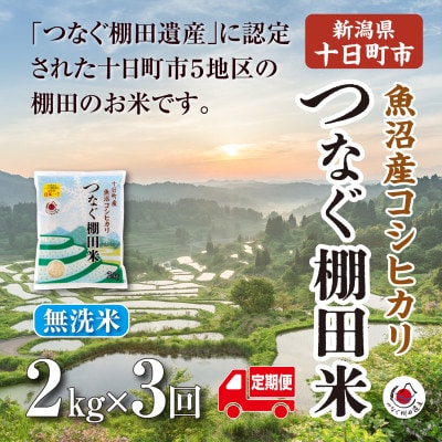 【毎月定期便】新潟県十日町市魚沼産コシヒカリ「つなぐ棚田米」無洗米2kg全3回