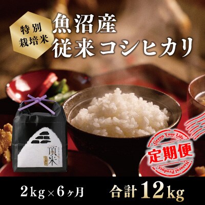 2024年1月発送開始『定期便』【特別栽培米】頂米金兵衛 魚沼産従来コシヒカリ(精米)2kg全6回