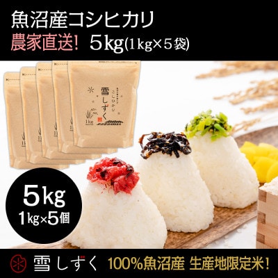 魚沼産コシヒカリ 雪しずく【農家直送!】 精米5kg(1kg×5袋)　