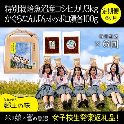 【毎月定期便】女子高生×雪の魚沼!県認証特栽魚沼コシ3kg+みそ各1×6全6回