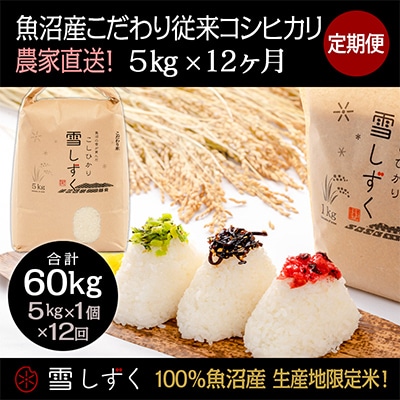 【毎月定期便】魚沼産こだわり従来コシヒカリ【合計60kg 】毎月5kg 全12回