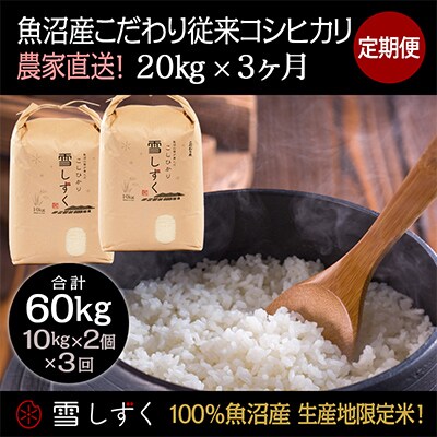 【毎月定期便】魚沼産こだわり従来コシヒカリ【合計60kg】毎月20kg 全3回