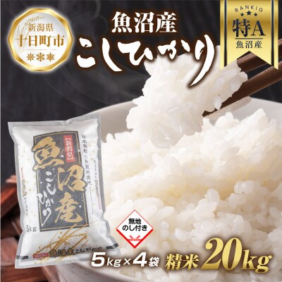 【無地熨斗】魚沼産 コシヒカリ 5kg×4袋 計20kg(お米の美味しい炊き方ガイド付き)