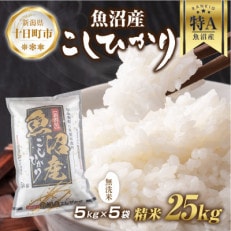 無洗米 魚沼産 コシヒカリ 5kg×5袋 計25kg(お米の美味しい炊き方ガイド付)