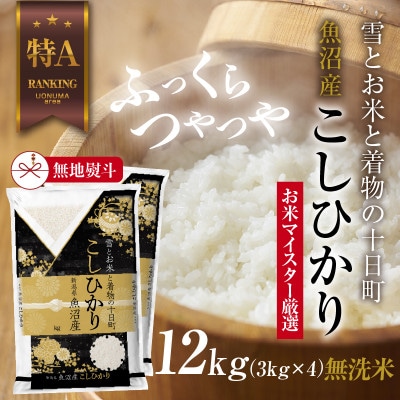 【無洗米】 魚沼産 コシヒカリ 3kg ×4袋 計 12kg 新潟県 十日町市 お米の美味しい炊き方