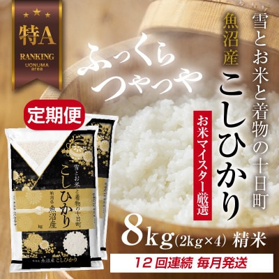 【毎月定期便】魚沼産 コシヒカリ 8kg 精米 (お米の美味しい炊き方ガイド付)全12回
