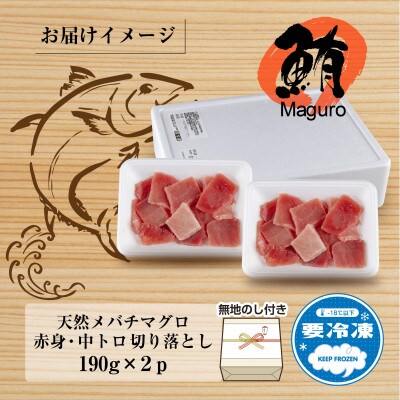 【熨斗付き】天然メバチマグロ 赤身 中トロ 切り落とし190g×2パック 計380g 新潟県十日町市