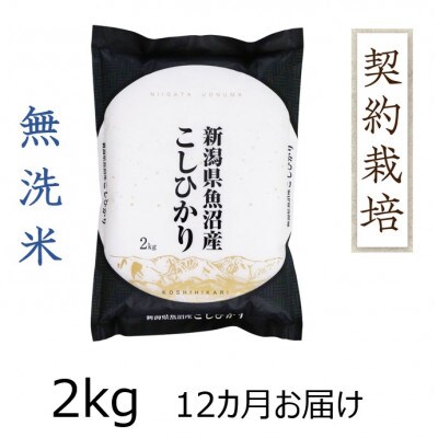 【毎月定期便】魚沼産コシヒカリ無洗米　2kg全12回
