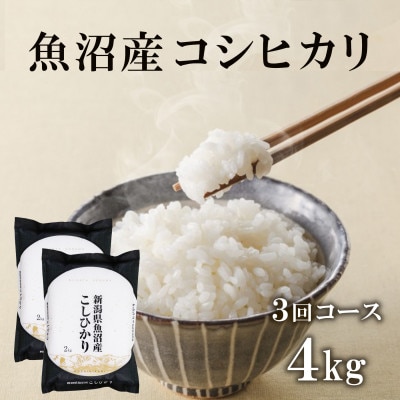 【毎月定期便】魚沼産コシヒカリ　精米4kg(2kg×2袋)全3回