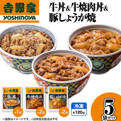 吉野家 牛丼&牛焼肉丼&豚しょうが焼 5袋セット(冷凍)レトルト 非常食