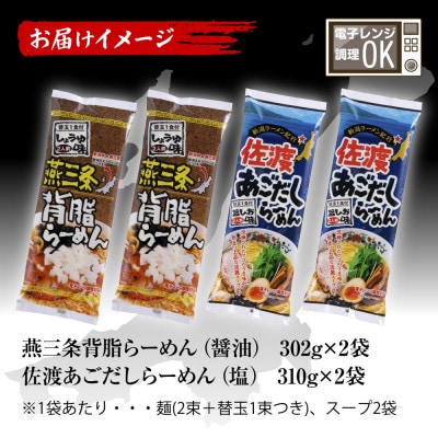 新潟ラーメン食べ比べセット 2種 各4食+替玉4束(1袋に替玉1束入)<燕三条背脂/あごだし塩>