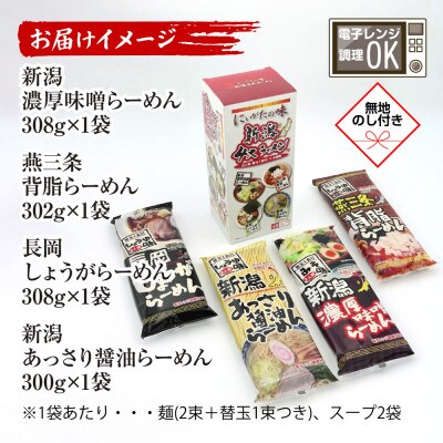 熨斗付 新潟4大ラーメン 食べ比べセット 各2食<醤油/味噌/背脂/あっさり醤油>+替玉4束