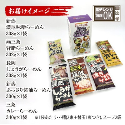 新潟5大ラーメン 食べ比べセット 各2食<醤油/味噌/カレー/背脂/あっさり醤油>+替玉5束
