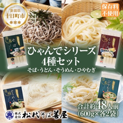 ひゃんで乾麺4種セット(そば・うどん・そうめん・ひやむぎ)計約48人前 松代そば善屋 新潟県十日町市